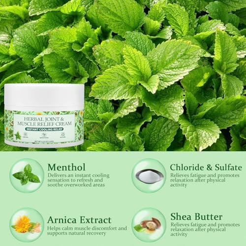 WSJAWH Instant Cooling Relief Cream Herbal Menthol Gel 2 Pack - 4.23 oz Each, Soothing Muscle & Joint Rub for Head, Back, Hands, Feet