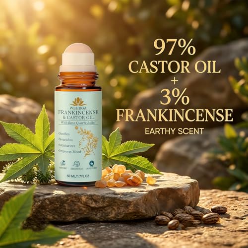 Organic Castor Oil & Frankincense Roll-On with Rose Quartz Eye Roller 1.7 Fl Oz