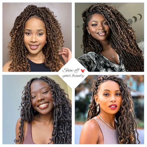 14 Inch Faux Locs Crochet Hair 8 Pack Goddess Locs with Curly Ends - 1B/30