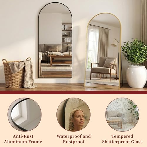 Full Length Arched Floor Mirror with Stand - 71x28 Black, Shatterproof Glass