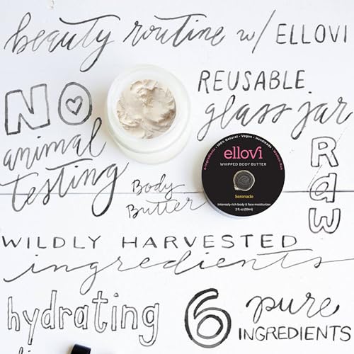 Ellovi All-Natural Luxuriously Whipped Body Butter - Serenade - 100% Nut Free - Made With Just 6 Vegan Ingredients - Ultra-Rich 100% Plant-Based Moisturizer For Naturally Healthy Skin (2 fl. oz/59ml)