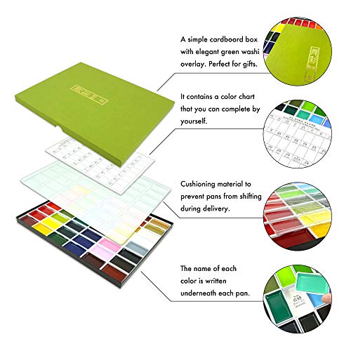 Kuretake GANSAI TAMBI Watercolor Paint Set 24 Colors, Professional-quality art supplies for artists adult painting aketching, Non-Toxic, Made in Japan