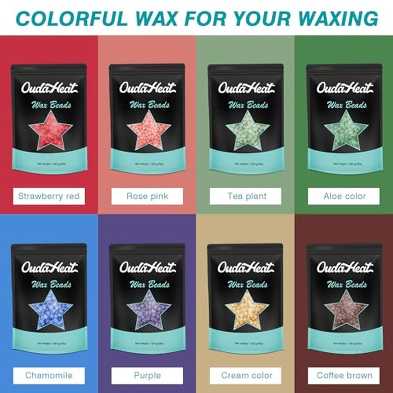 1lb Hard Wax Beads, Rosin-Free Hypoallergenic Brazilian Wax Bead, Professional Stripless Coarse Hair Removal Waxing Beans for Sensitive Skin, Body, Face, Bikini Area, Legs, 3 Silicone Sticks