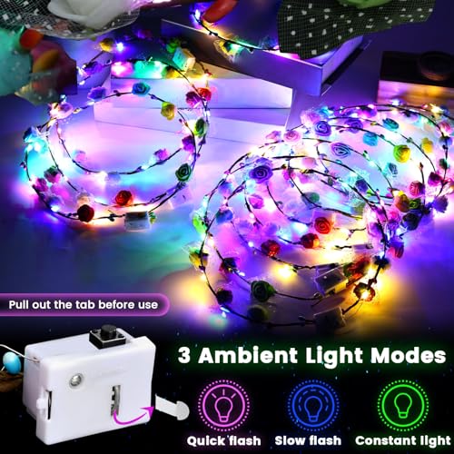 60PCS Light Up Flower Crown Headbands LED Flower Crowns for Parties & Weddings - Bright & Adjustable