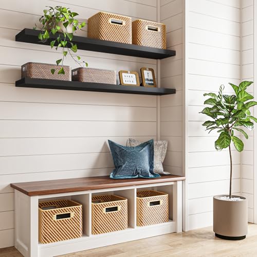 Fixwal Floating Wall Shelves Set of 2 - Black, 47.2 Inch Modern Decorative Shelves