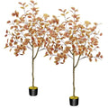 HUAESIN 5FT Fall Eucalyptus Artificial Trees - 2pcs Autumn Porch Decor, Orange