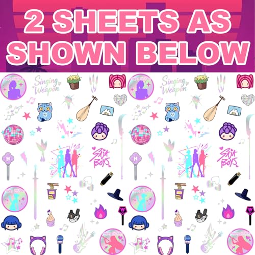 Purple Demon Temporary Tattoos for Fans Teens Adults, 80 Unique Designs, KPOP Theme Waterproof Fake Tattoos Lasts 2-7 Days, Party Favors, Classroom Rewards, Birthday Party Giftsm,12/2 Sheets