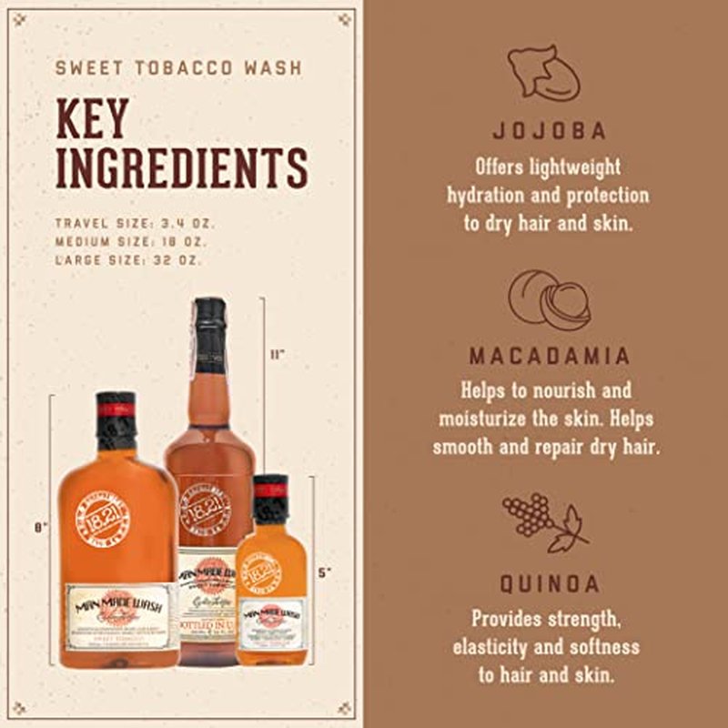 18.21 Man Made Noble Oud Wash & Spiced Vanilla 3-in-1, 18 oz Wash 2-Set Bundle, All Hair & Skin Types for Men, Strengthens and Moisturizes in a Manly Aroma