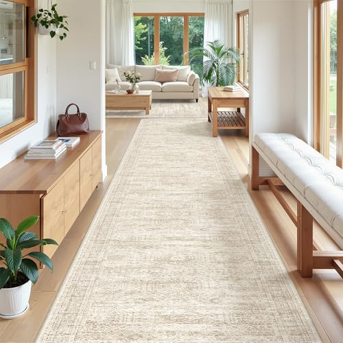 Beige Non-Slip Washable Runner Rug 3x20 ft Hallway Carpet - Variation: Beige/Ivory/3' x 20' (Runner)