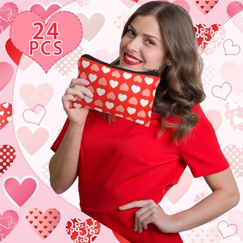 Valentine Makeup Bags Set of 24 - Stylish Cosmetic & Toiletry Zipper Pouches for Women