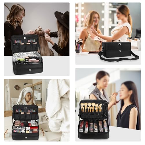 Extra Large Makeup Case, Professional Makeup Train Case for Makeup Artist Traveling Organizer, Double Layer XL Cosmetic Travel Case for Cosmetology with 3 Detachable compartments and 3 Makeup Bags