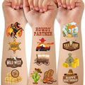 Cowboy Temporary Tattoos- 50PCS Western Cowboy Party Favors Themed Birthdays Party Supplies Decorations Western Baby Shower Decor Cool Wild Western Rodeo Pattern Girls Boys Gifts