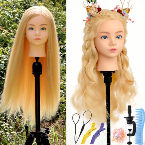 Mannequin Head with 50% Real & Synthetic Hair - Bleach Blonde 28In - Practice & Styling