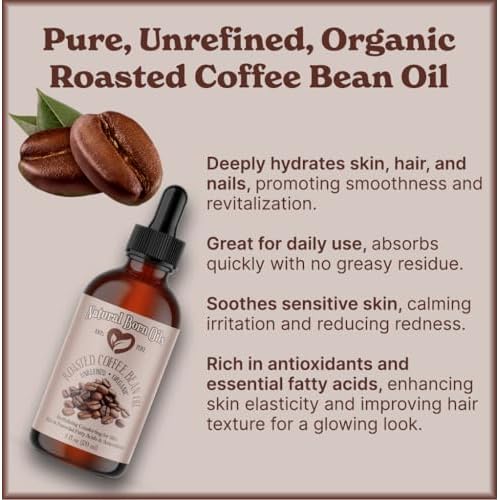 Natural Born Oils Roasted Coffee Bean Oil, 16oz, Organic, Cold-Pressed, Nutrient-Dense, Intense Skin Hydration, Hair Strengthener