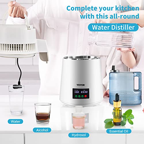 Water Distiller 1.1 Gal - White, 750W Countertop Purification Machine with Timer