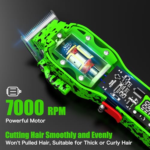 Professional Hair Clippers for Men, Cordless Barber kit for Hair Cutting & Grooming, Hair Clippers Set for Barber Haircut with LED Display 8 Fade Taper Combs(Green)