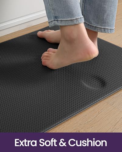 DEXI 23x94 Anti-Fatigue Kitchen Rug Cushioned Standing Mat Black
