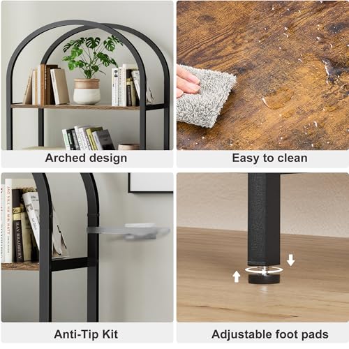 Homhedy 6-Tier Arched Bookshelf - 23.6W Tall Rustic Book Storage Rack