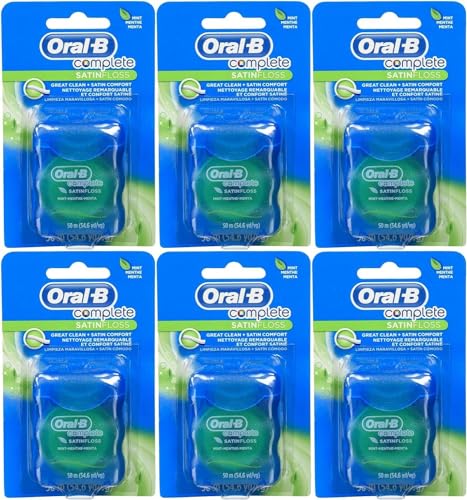 Dental Floss Satin Mint 54 Yards Pack of 6 - Comfortable Flossing & Fresh Breath