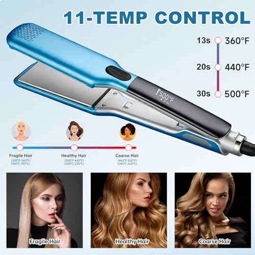 2 Inch Ceramic Wide Plate Hair Straightener and Curler - 500°F High Temp Flat Iron
