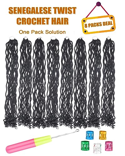 Wavy Senegalese Twist Crochet Hair 24 Inch - 8 Packs Pre Looped for Black Women Variation of 1B / 24 Inch