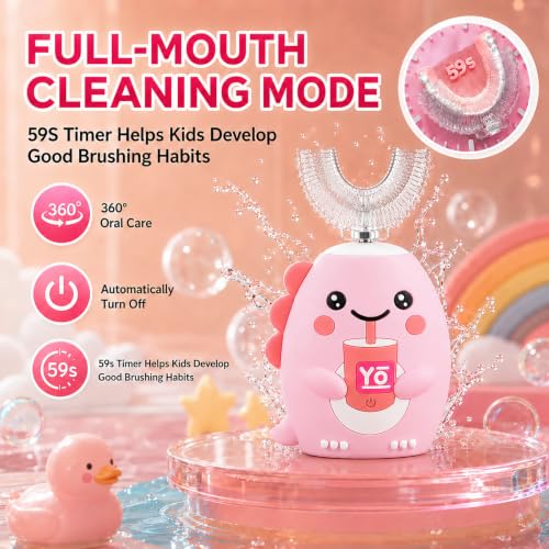 Kids U Shaped Electric Sonic Toothbrush - Pink, Rechargeable, 360° Full Mouth Clean