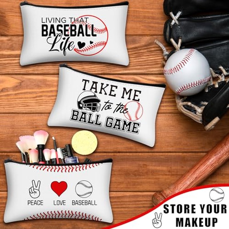18 Pcs Baseball Makeup Bags Baseball Gifts Sport Cosmetic Bag Baseball Player Gifts Canvas Baseball Bags with Zipper for Women Girls Baseball Lovers Team Party Favors