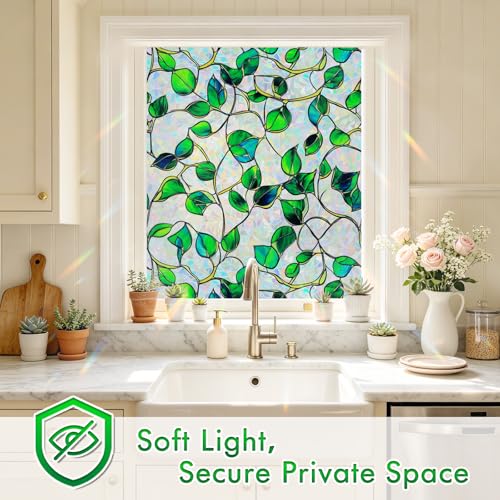 Rainbow Stained Glass Window Privacy Film - Ivy Jade 35x157, Heat Blocking & UV Protection