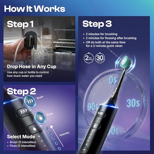 Ordynex Sonic Electric Toothbrush & Water Flosser Combo Black – Rechargeable Oral Care Kit for Sensitive Teeth & Braces