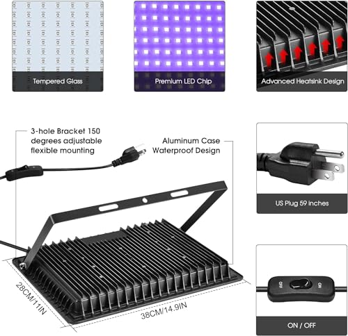 YANYCN 2 Pack 400W LED Black Light Flood Outdoor IP66 Waterproof UV Neon for Parties Halloween