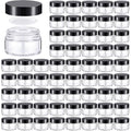 Domensi 100 Pcs 1 oz Glass Jars with Lids Bulk Round Glass Cosmetic Jars for DIY Lip Balm Small Travel Containers with Inner Liner for Lotions Powders Ointments Sample Cream(Clear, Black)