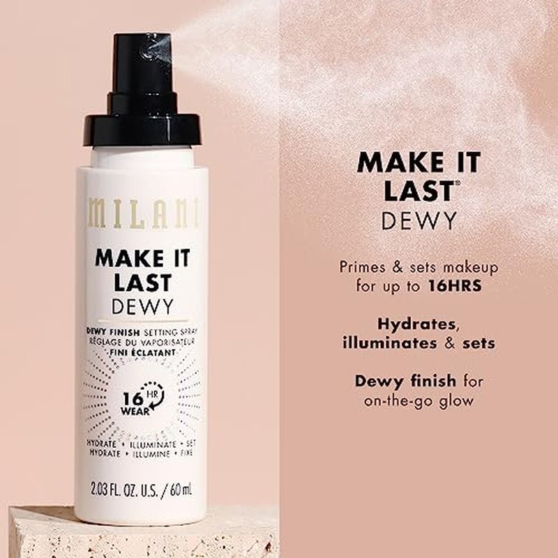 Milani Make It Dewy Setting Spray 3 in 1- Hydrate + Illuminate + Set & Make it Last Matte - Matte Finish Charcoal Setting Spray