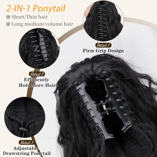 30-Inch Curly Ponytail Extension with Claw Clip - Natural Look Black
