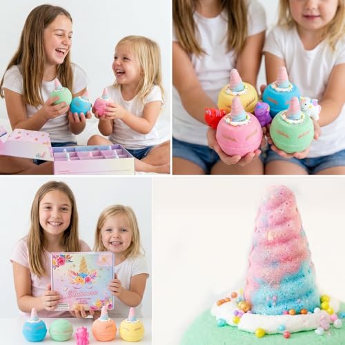Clear&Fresh Unicorn Bath Bombs for Kids with Surprise Squishy Toys Inside - 9 Pack, New Unicorn