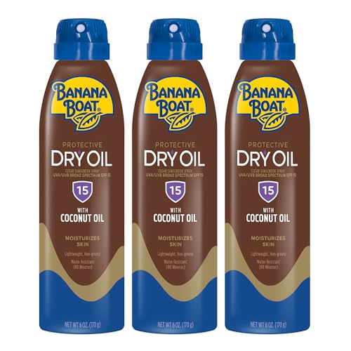 Banana Boat SPF 15 Dry Tanning Oil Spray 6 oz Pack of 3 - Water-Resistant, Argan Oil Formula