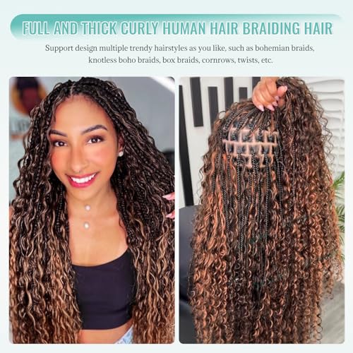 Benafee 16 Inch Water Wave Human Braiding Hair #1B/30 Ombre No Weft Boho Braid Bulk