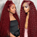 16 Inch Burgundy Human Hair Wigs Deep Wave Lace Front 13x6 Pre Plucked Natural Hairline