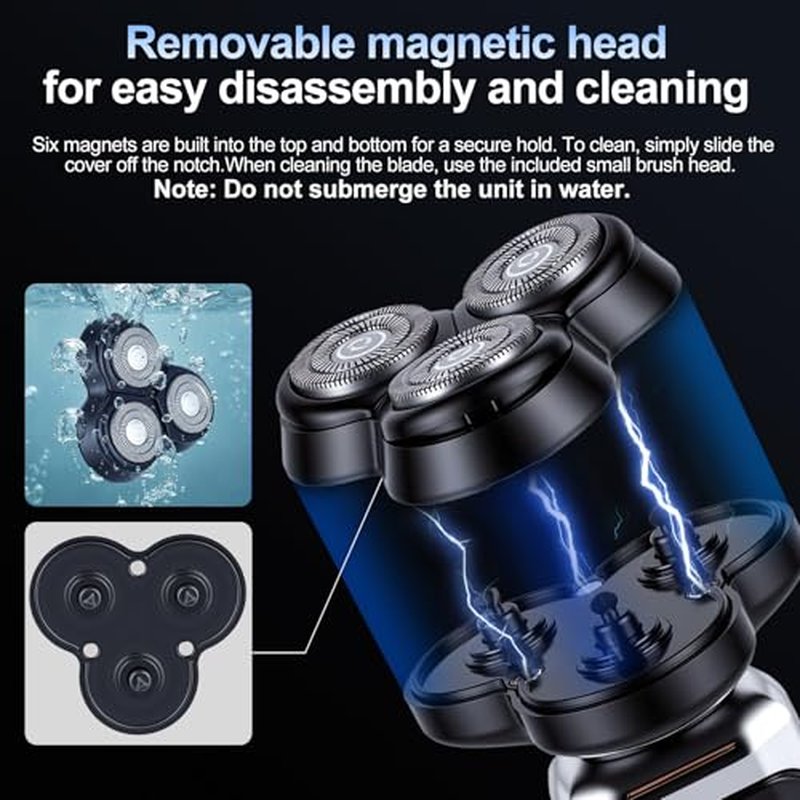 2-Pack Electric Rotary Shavers for Men 3D Floating Head Rotary Razor USB-C Rechargeable Easy Clean Magnetic Head Ideal Gift for Dad Husband Travel Razor for Men