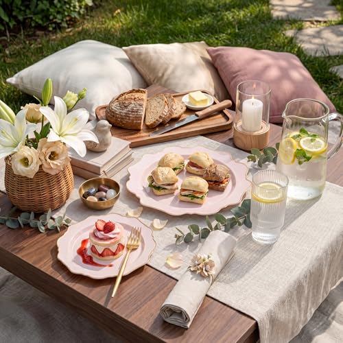350Pcs Pink and Gold Disposable Plates Set for 50 Guests – Pink & Gold Dinnerware, 350 Pieces (50 each: plates, napkins, cutlery, cups) – WDF