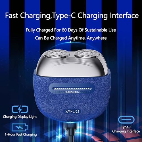 Mini Waterproof Electric Shaver for Men - Portable USB-C Razor for Travel & Home, Blue