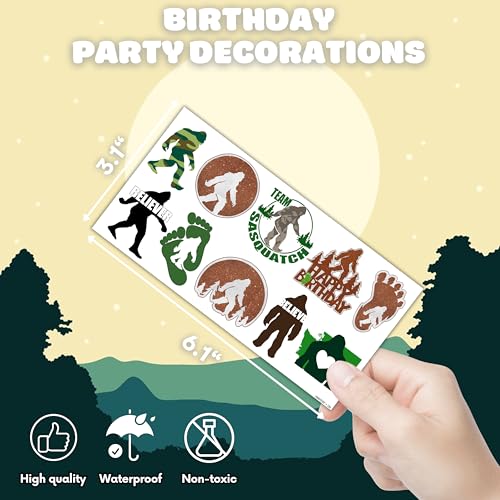 Bigfoot Temporary Tattoos 10 Sheets 100 PCS Bigfoot Jungle Party Decorations Favors Supplies Sasquatch Theme Birthday Cute Stickers Christmas Gifts for Boys Girls Class School Prizes Carnival