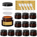1.75 oz Glass Jars with Lids,Amber,12 Pack Empty Cosmetic Containers with Inner lids and Inner Liners,Black Metal Lid,Refillable Round Airtight Jars,Use to store Lotion,Powders,Candle Making