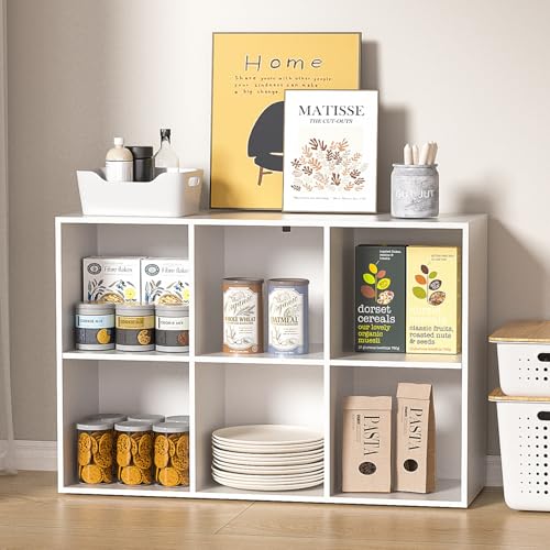 White Wooden 6 Cube Storage Organizer with Closed Back - 13in, Easy Assembly