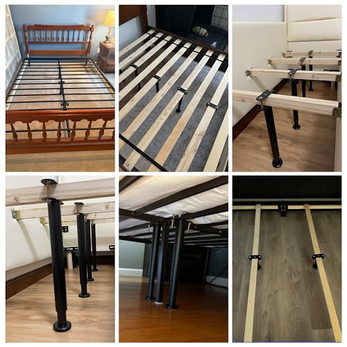 14-23.6 Inch Adjustable Bed Support Legs 6 Pack - Heavy Duty Metal Bed Frame Support with Rubber Non-Slip Base