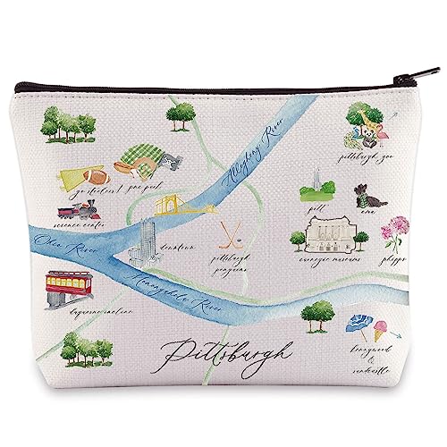 WZMPA Pittsburgh City Map Cosmetic Bag - Travel Souvenir Gift - Long Distance Relationship Makeup Zipper Pouch - Merchandise