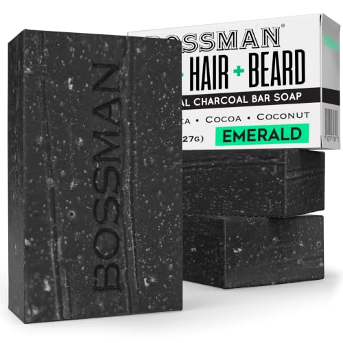 Bossman 4-in-1 Charcoal Bar Soap for Men - Emerald, 4 oz, Pack of 3