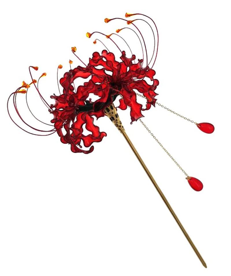 Handmade Lycoris Radiata Flower Hairpin - Kimono Kanzashi Hair Stick for Women & Girls