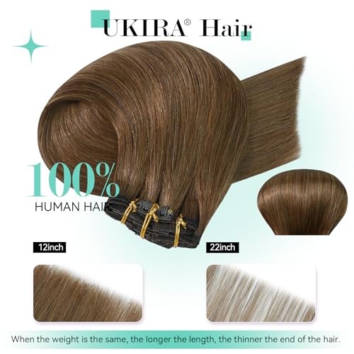 Light Brown Hair Extensions Set - 15 Inch 75g 7pcs Remy Clip-In Human Hair