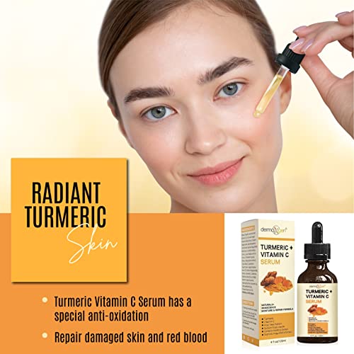 Turmeric Serum for Face + Glow-Boosting Vitamin C Serum - 4 Fl Oz Organic Moisturizer for Acne Dark Spots & Radiant Skin