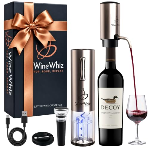 Electric Wine Opener & Aerator Set with Accessories - Rechargeable Automatic Corkscrew & Dispenser